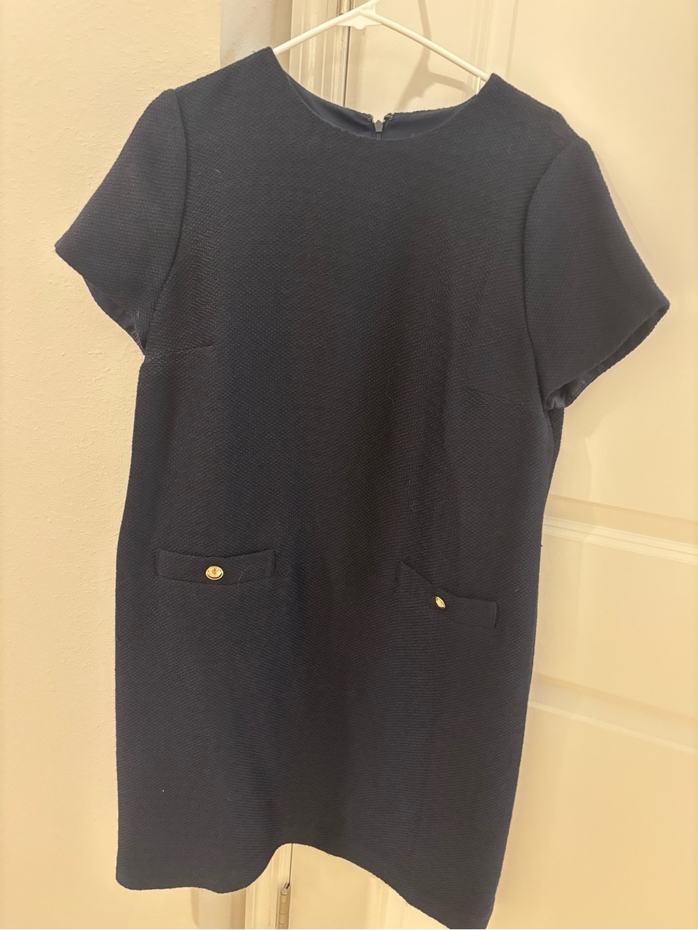 Ann Taylor Navy Short-Sleeve Pocket Shift Dress